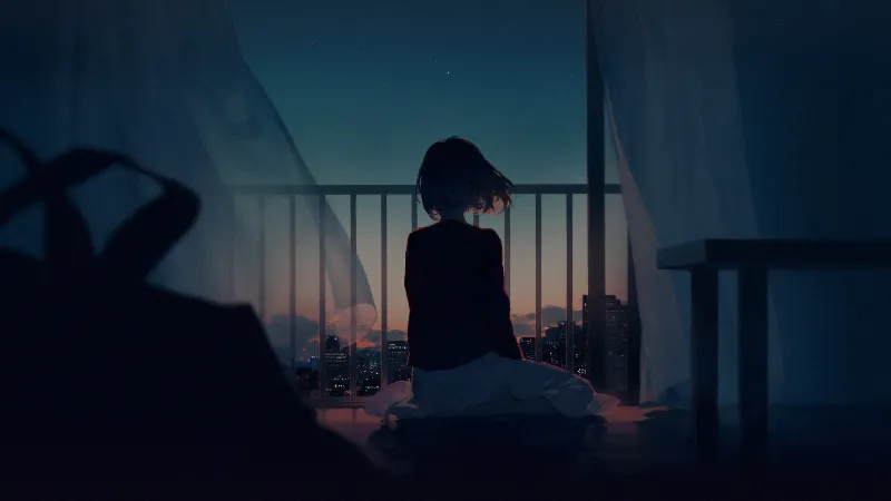 Lofi girl sad view 4k desktop wallpaper