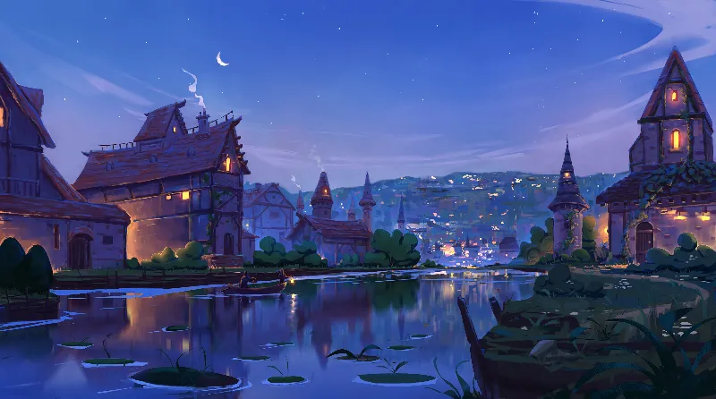 Anime cartoon town 4k wallpaper