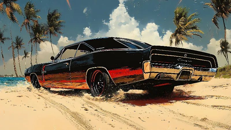 Dodge muscle car anime 4k wallpaper