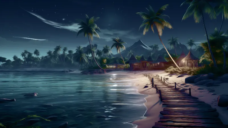 Sea night view anime 4k wallpaper