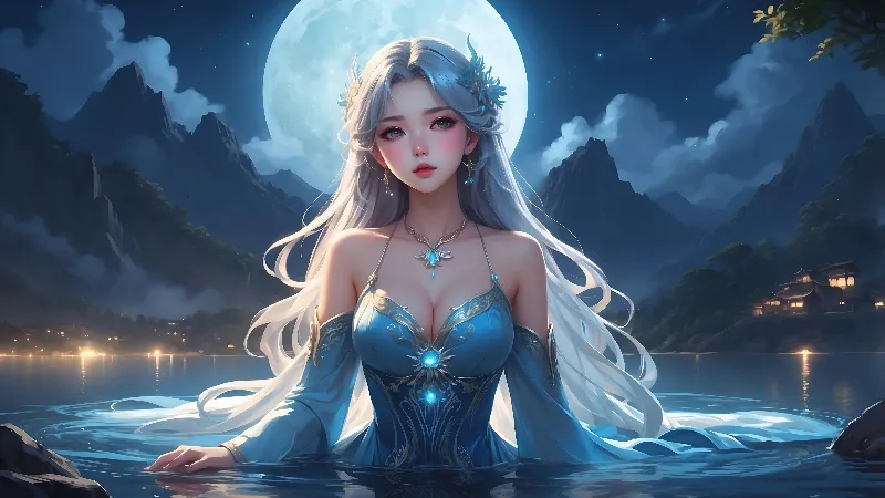 Magical Anime Girl in Moonlight