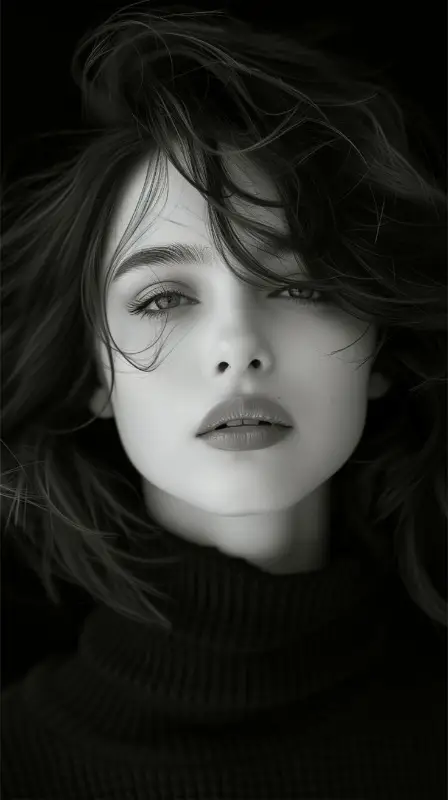 Ai created beautiful girl black & white wallpaper