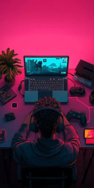 Gaming setup pink full hd wallpaper