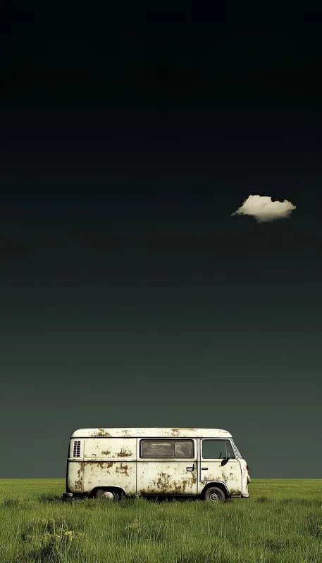 Broken van in mysterious place full hd wallpaper