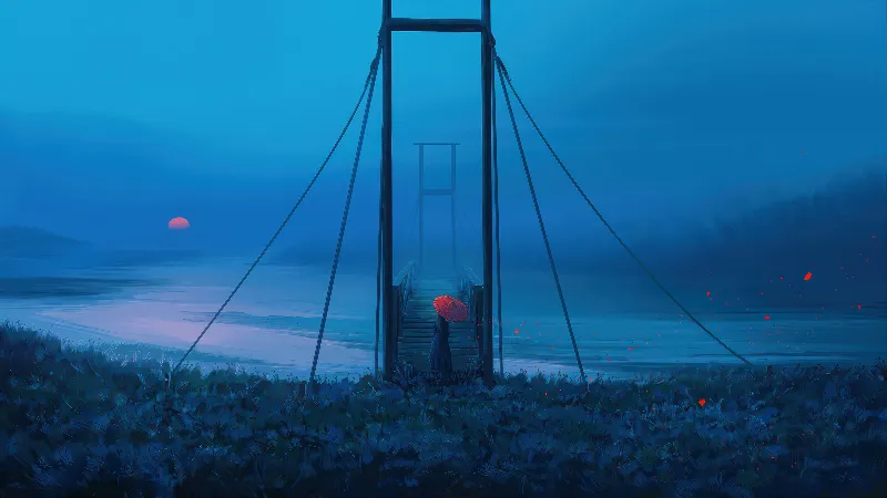 Sunset bridge art 4k desktop wallpaper