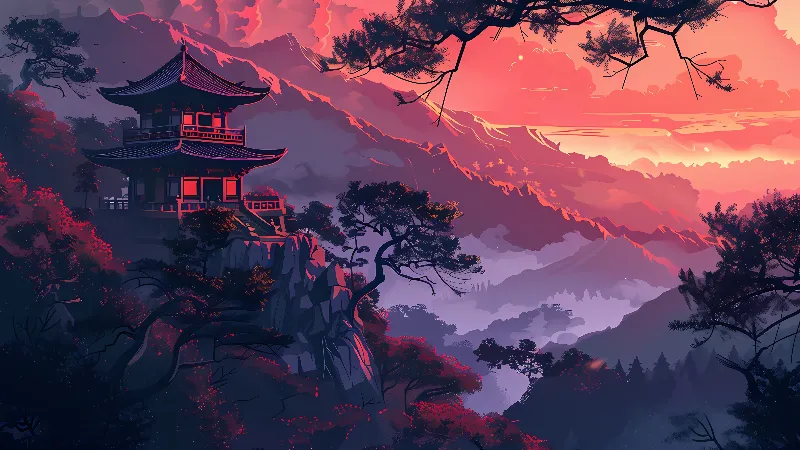 Japanese temple 4k anime wallpaper