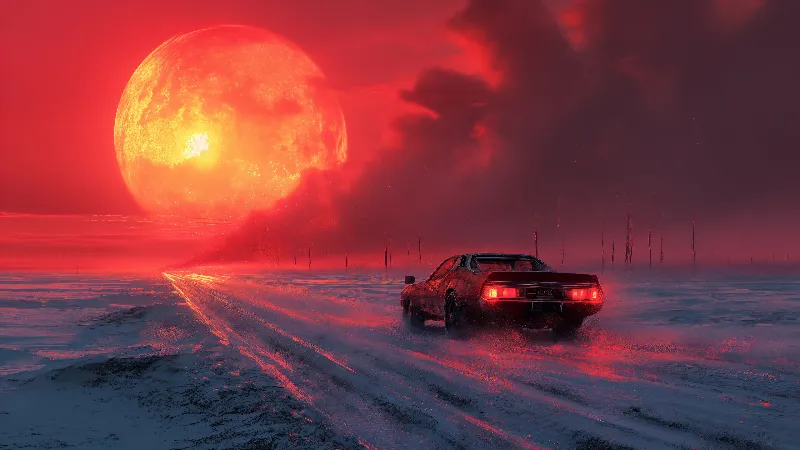 Ai created dodge car with big sun 4k desktop wallpaper