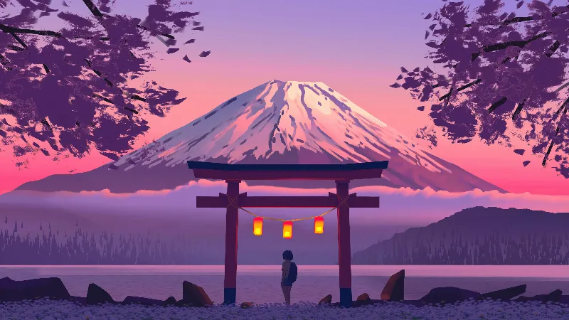 Torii gate mountain 4k anime wallpaper