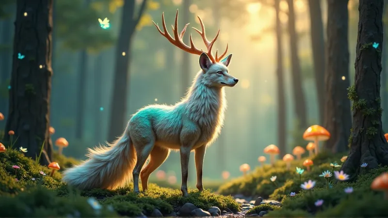 Celestial Deer-Fox in Enchanted Forest