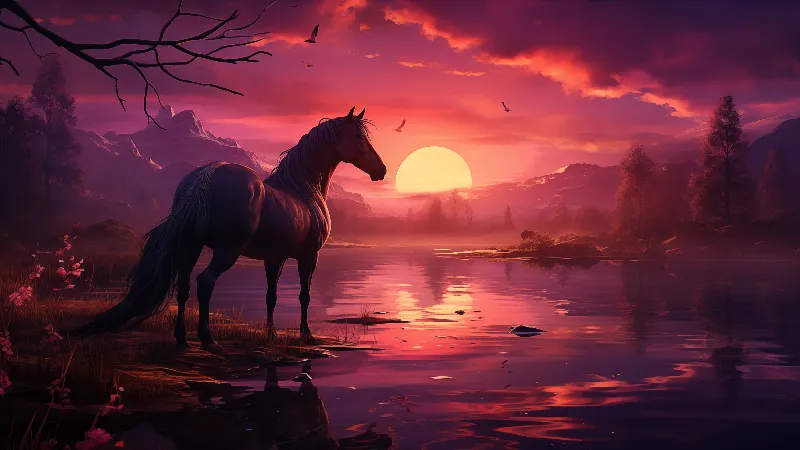 Majestic Horse at Sunset Wallpaper 4K