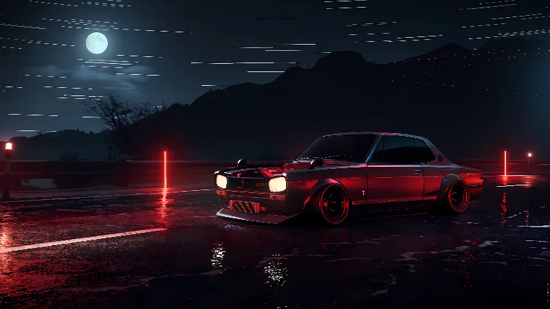 Neon light muscle car 4k desktop wallpaper