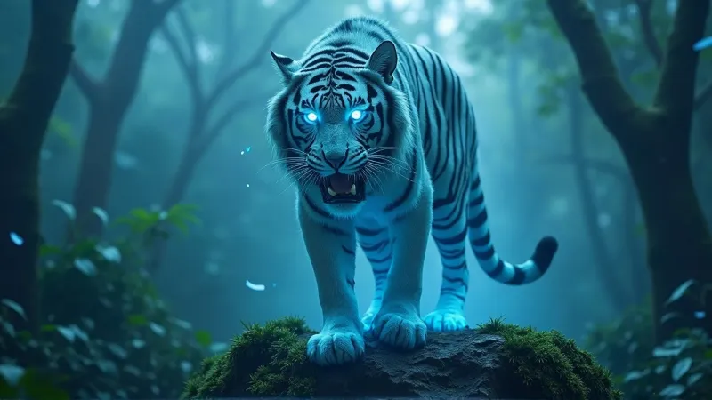 Frozen Fury The Enchanted Blue Tiger 4K Fantasy Jungle