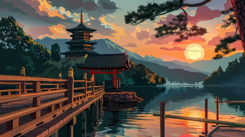 Japanese Town anime desktop wallpaper in 4k