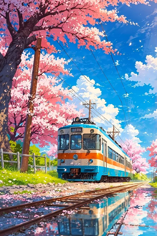 A peaceful spring journey under cherry blossoms 